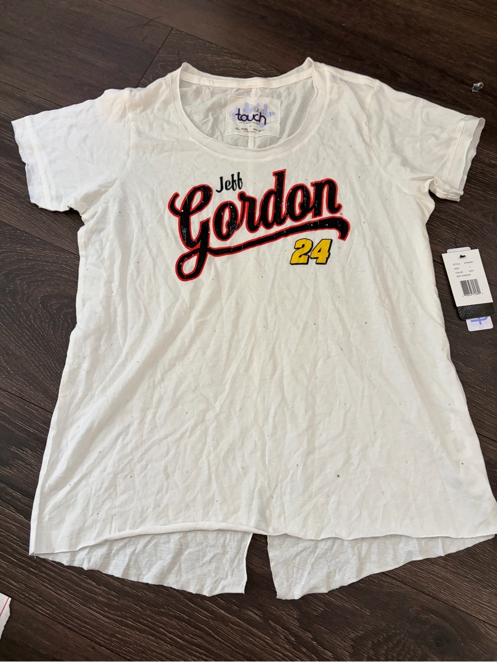 Jeff Gordon 24 White Graphic Tee - Women’s Short Sleeve bling with diamonds Lg